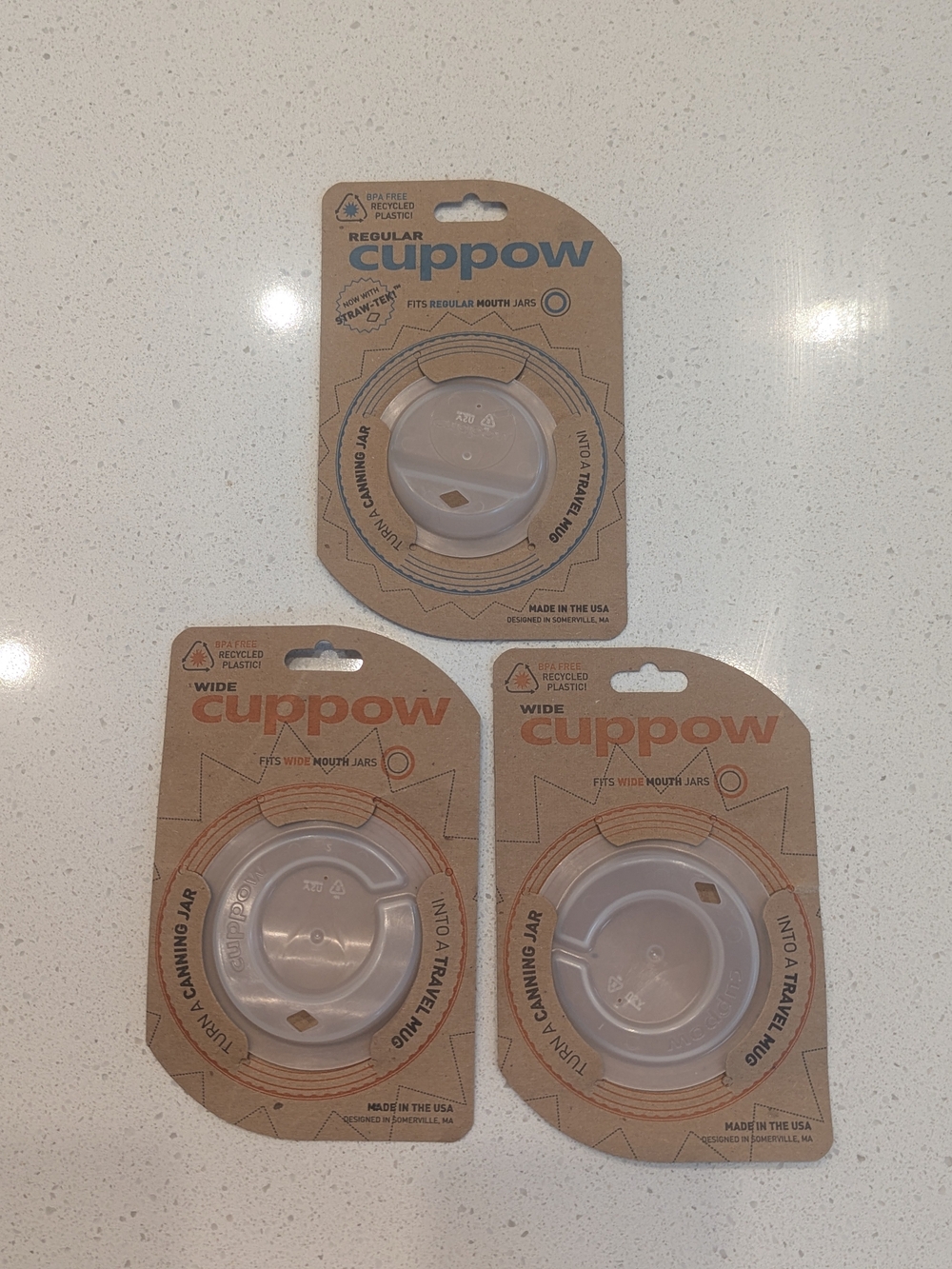 Mason Jar Lid Adapter - Clear White (Set of 3)